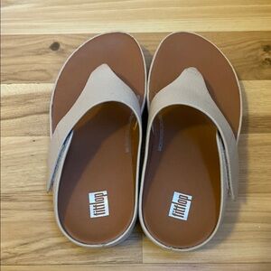 FitFlop Cream and Brown Slide Sandals